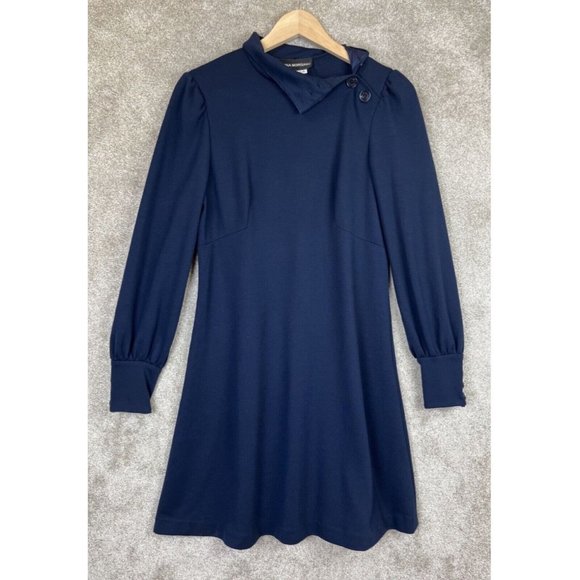 Donna Morgan Dress Womens Small Blue Long Sleeve Button Neck Stretch- 6698 - Picture 1 of 12